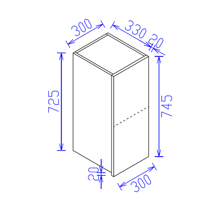 White Satin Kitchen Wall Cabinet 300mm